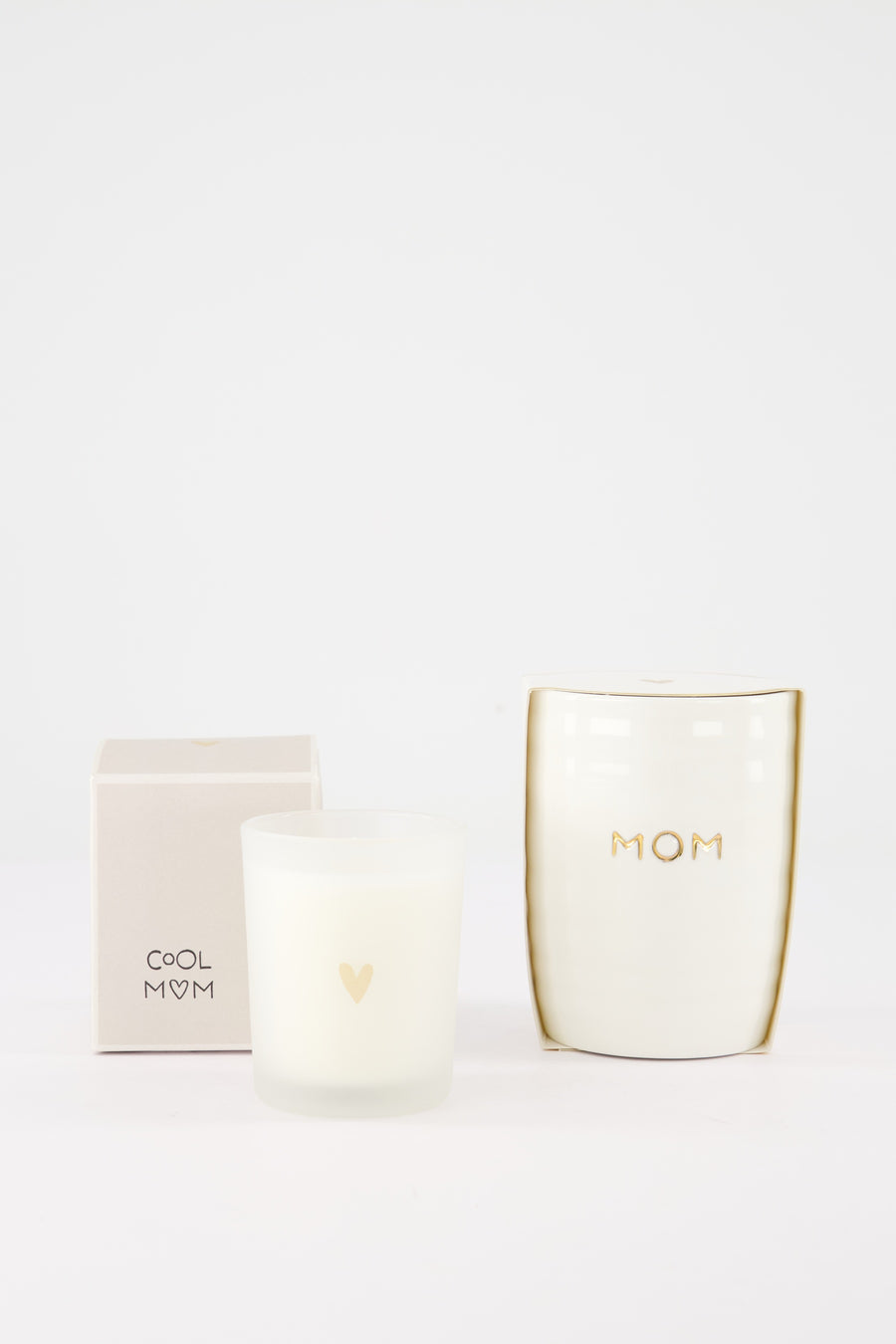 cadeauset Mom & Cool Mom - Koffiemok & geurkaars in doosje - Wit/goud & roze/wit