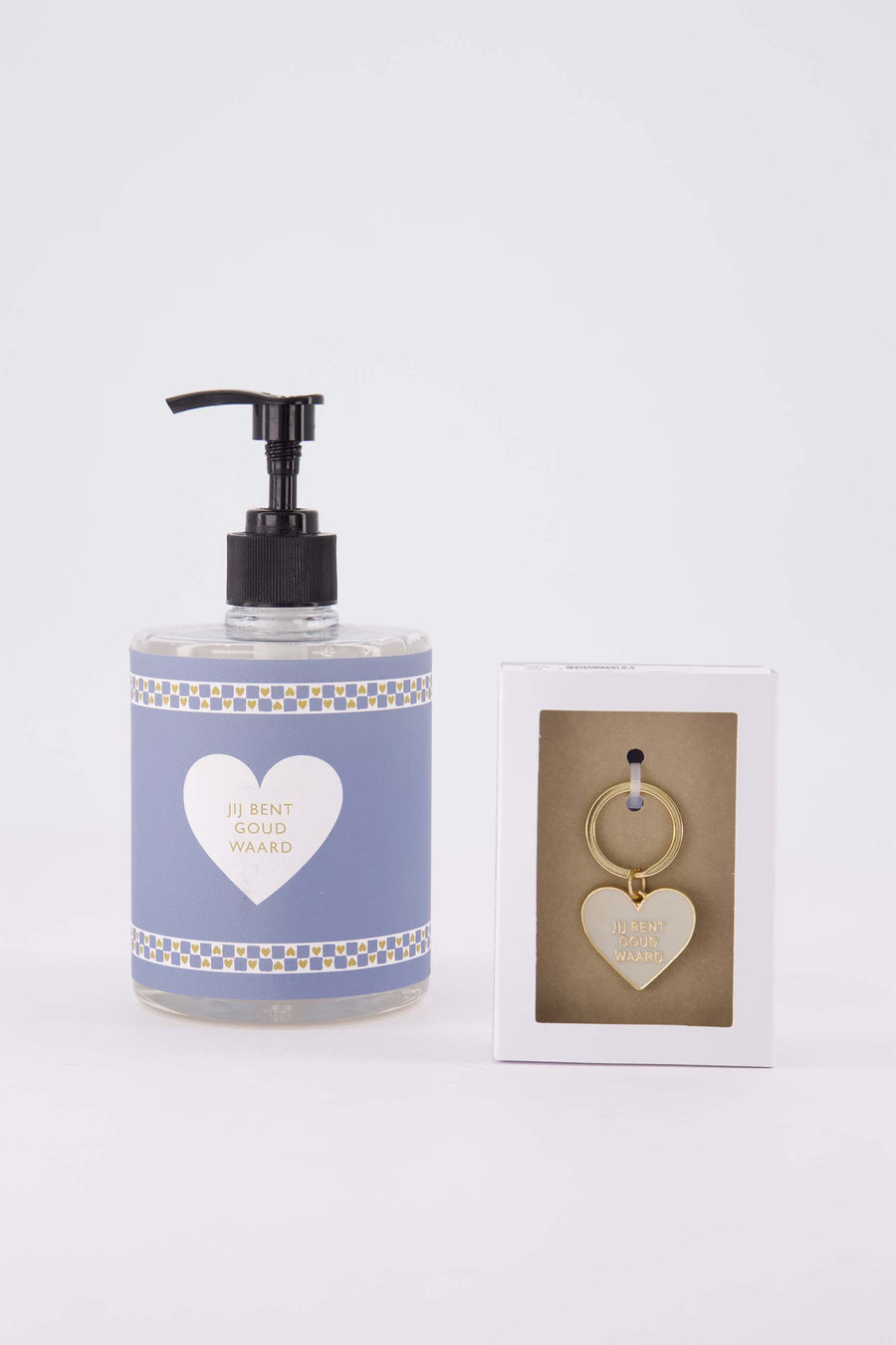 cadeauset Jij bent goud waard - Handzeep & sleutelhanger in doosje - Blauw & goud