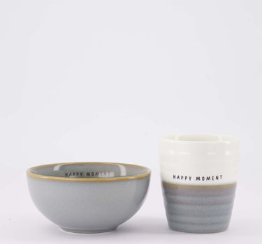 serviesset Happy Moment - Kommetje & koffiemok - Asblauw & wit/asblauw