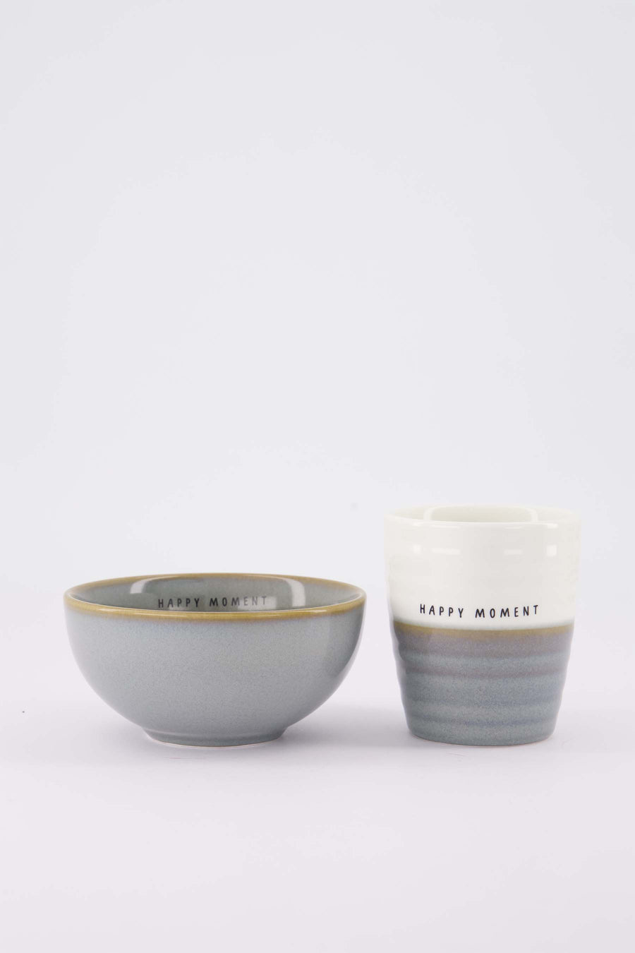 serviesset Happy Moment - Kommetje & koffiemok - Asblauw & wit/asblauw