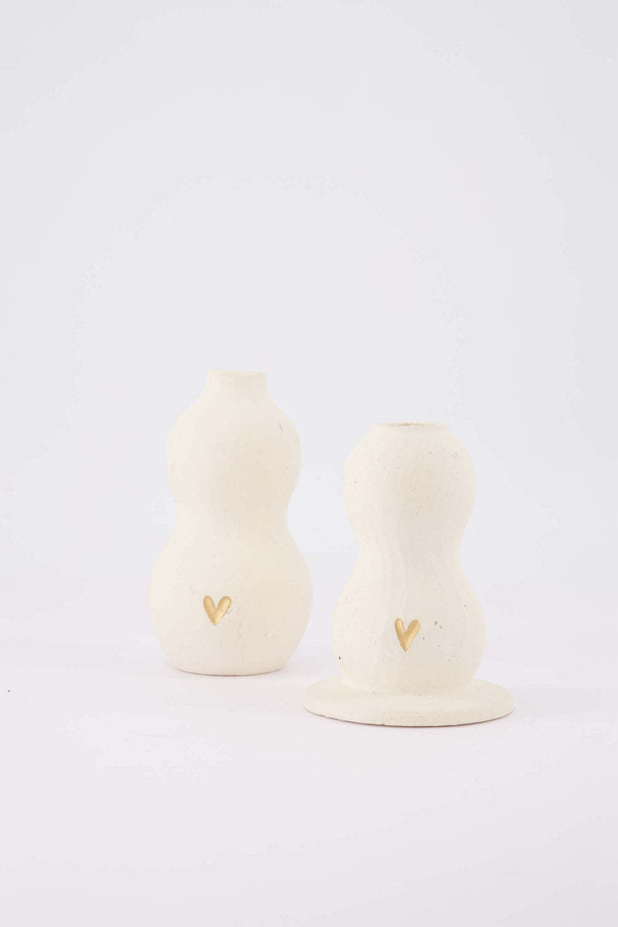 decoratieset Hartje - Kandelaar organisch & vaasje van keramiek - Wit/goud