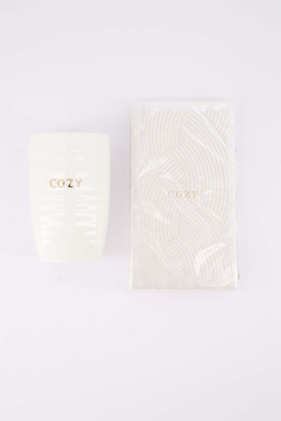 cadeauset Cozy - Mok L & servetten rechthoek vlechtpatroon - Wit/goud