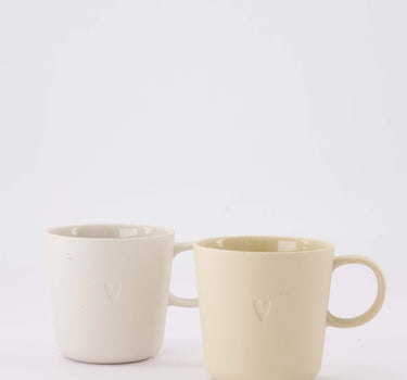 set van 2 koffiemokken met oor Hartje - Keramieken mokken - Zand & warm zand - 230ml