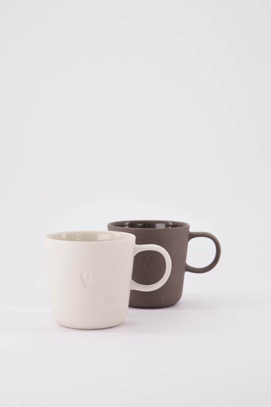 set van 2 koffiemokken met oor Hartje - Keramieken mokken - Warm zand & donkerbruin - 230ml