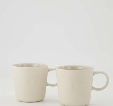 set van 2 koffiemokken met oor Hartje - Keramieken mokken - Zand - 230ml