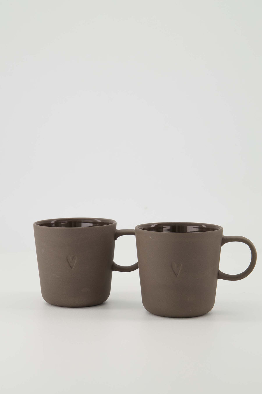 set van 2 koffiemokken met oor Hartje - Keramieken mokken - Donkerbruin - 230ml
