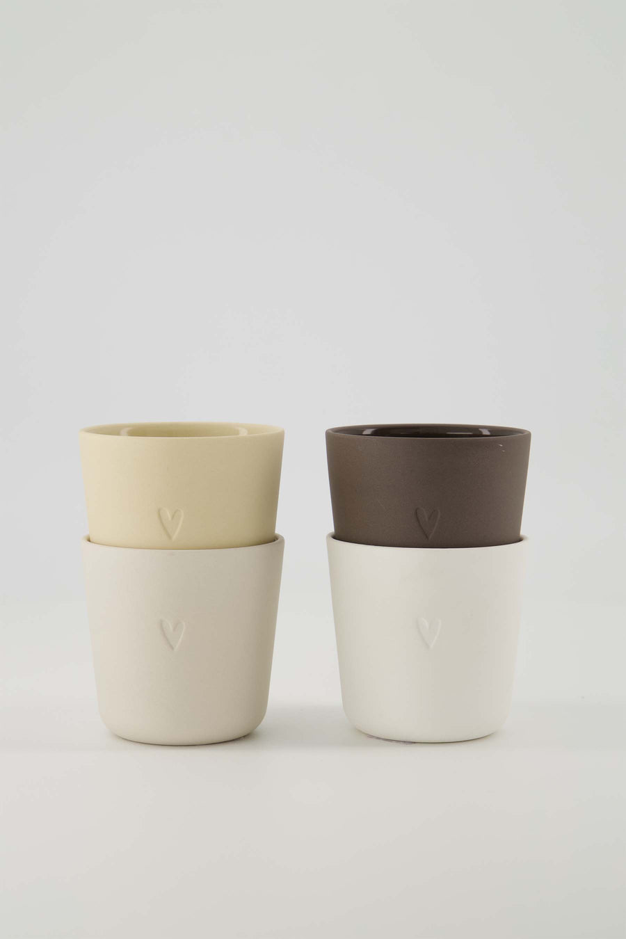 set van 4 koffiemokken Hartje - Keramiek - Sand, bruin, warm sand & wit - 230ml