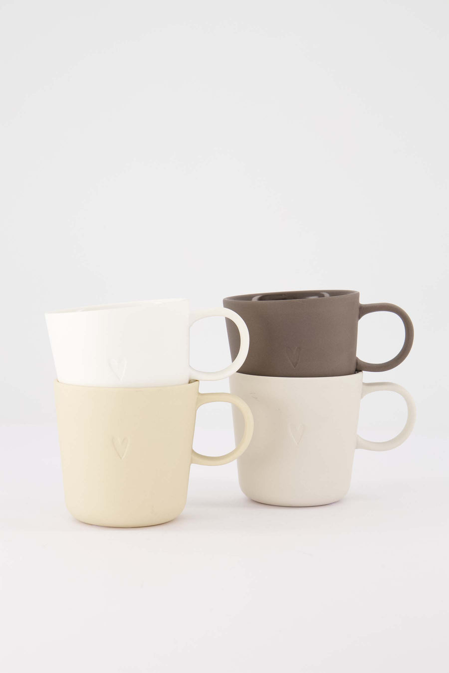 set van 4 koffiemokken met oor Hartje - Keramiek - Sand, warm sand, bruin & wit - 230ml