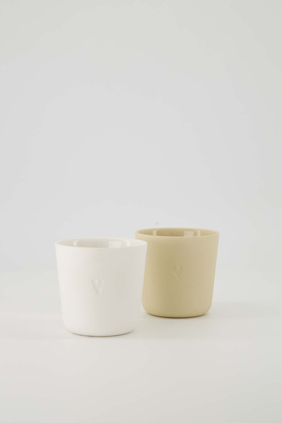 set van 2 koffiemokken Hartje - Keramiek - Wit & zand - 230ml