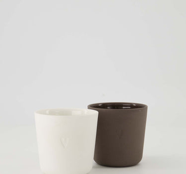 set van 2 koffiemokken Hartje - Keramiek - Wit & bruin - 230ml