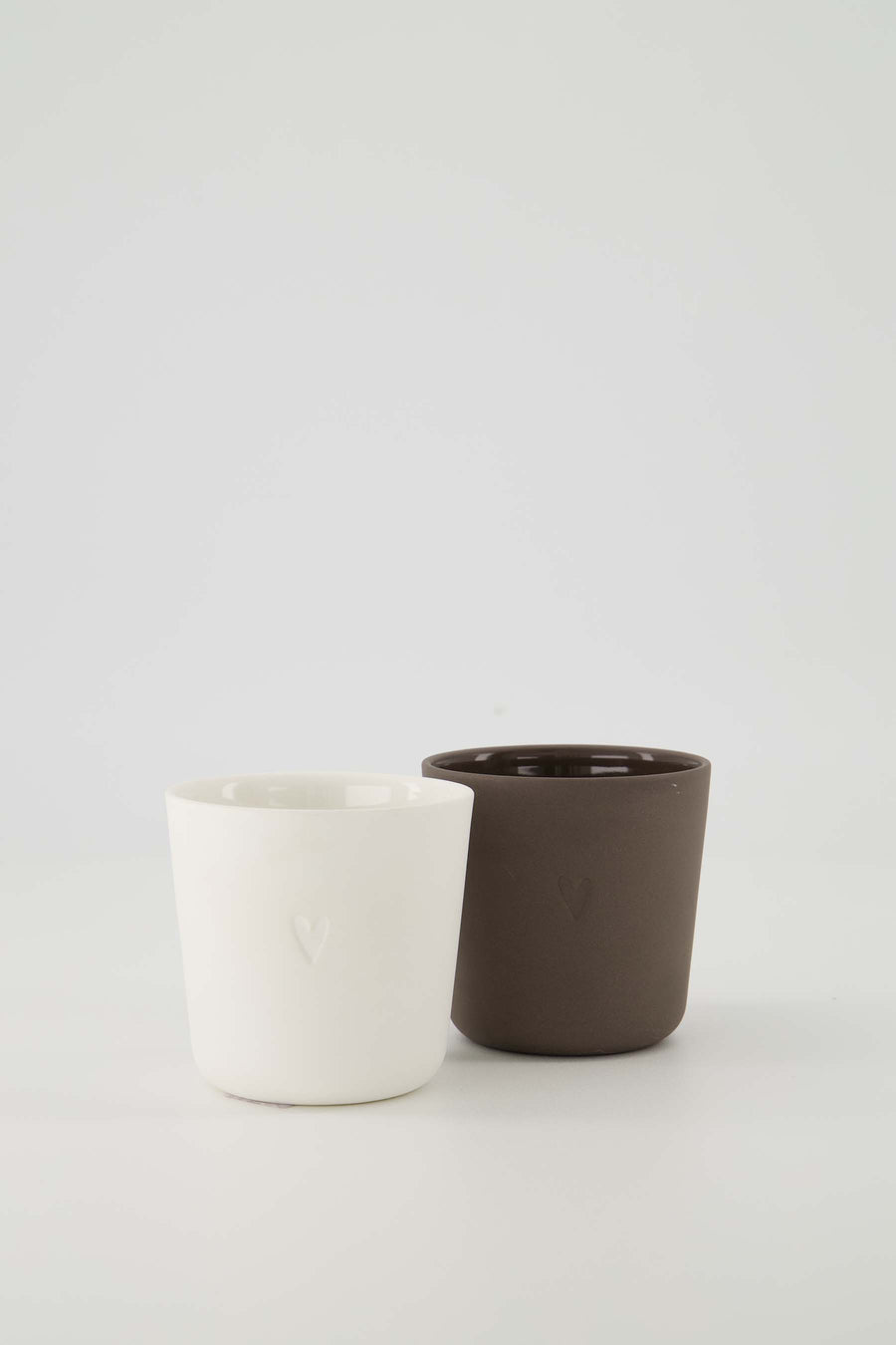 set van 2 koffiemokken Hartje - Keramiek - Wit & bruin - 230ml