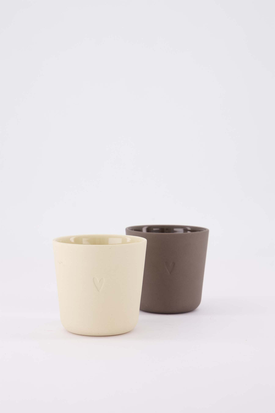 set van 2 koffiemokken Hartje - Keramieken mokken - Bruin & warm sand - 230ml