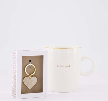 cadeauset Jij bent goud waard - Theemok & sleutelhanger in doosje - Ø8,3x10,3cm