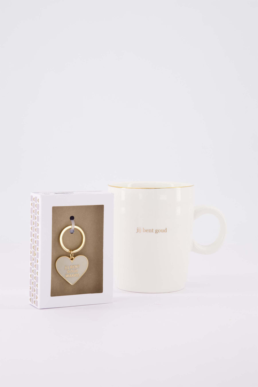cadeauset Jij bent goud waard - Theemok & sleutelhanger in doosje - Ø8,3x10,3cm