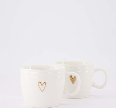 set van 2 cappuccino mokken Hartje & Lijn Hartje - Keramiek - Wit/goud - 350ml