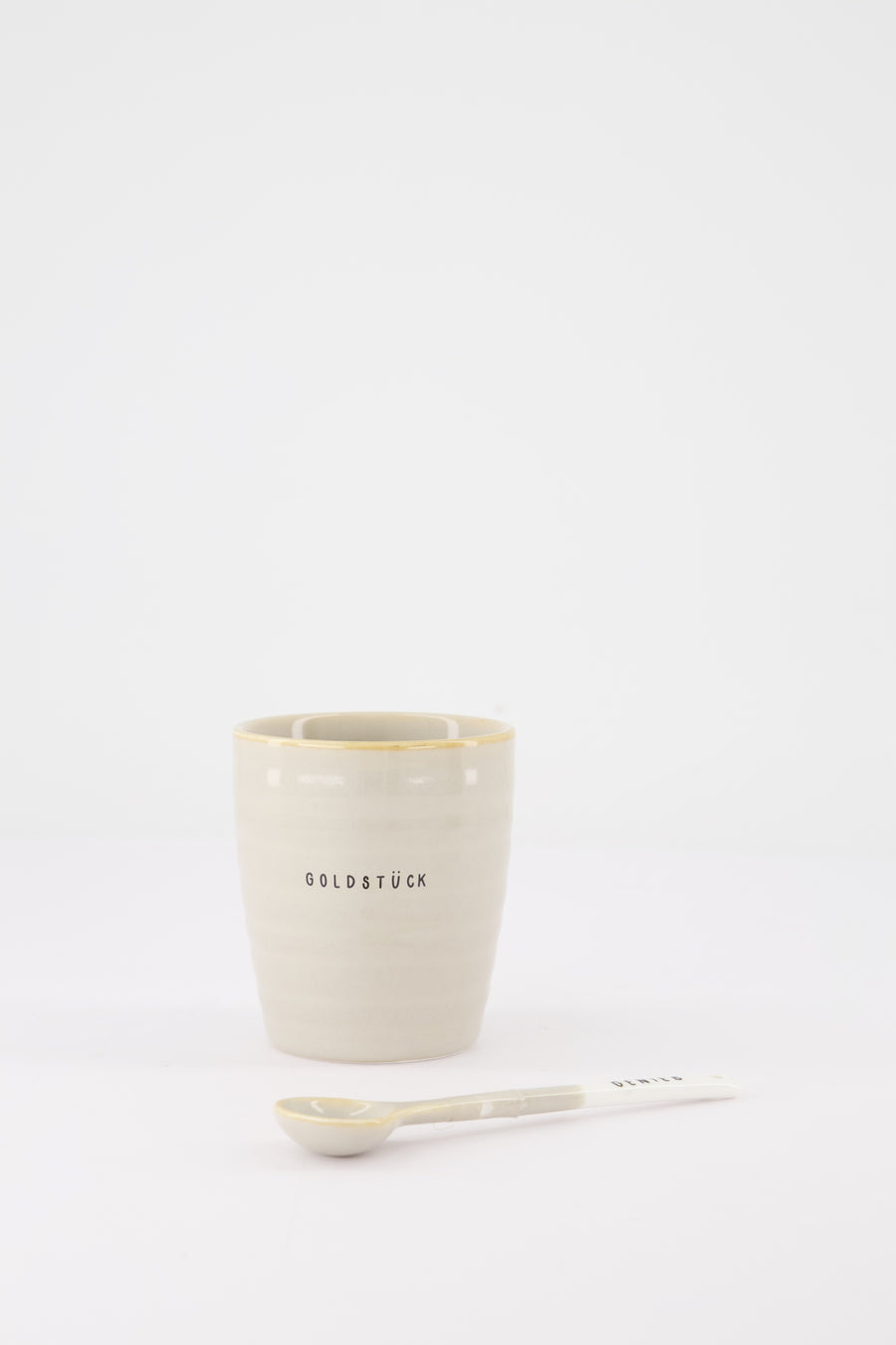 koffieset Goldstück & Genieß - Koffiemok & lepeltje - Zand/wit - 225ml