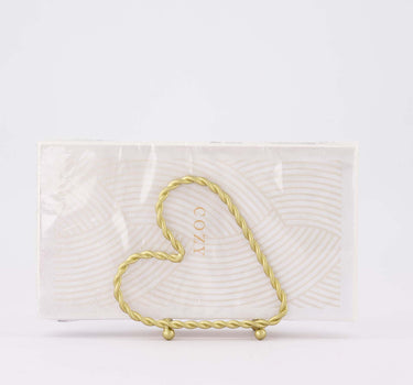 tafeldecoratie set - Servethouder hartvorm en servetten vlechtpatroon Cozy - Goud/wit