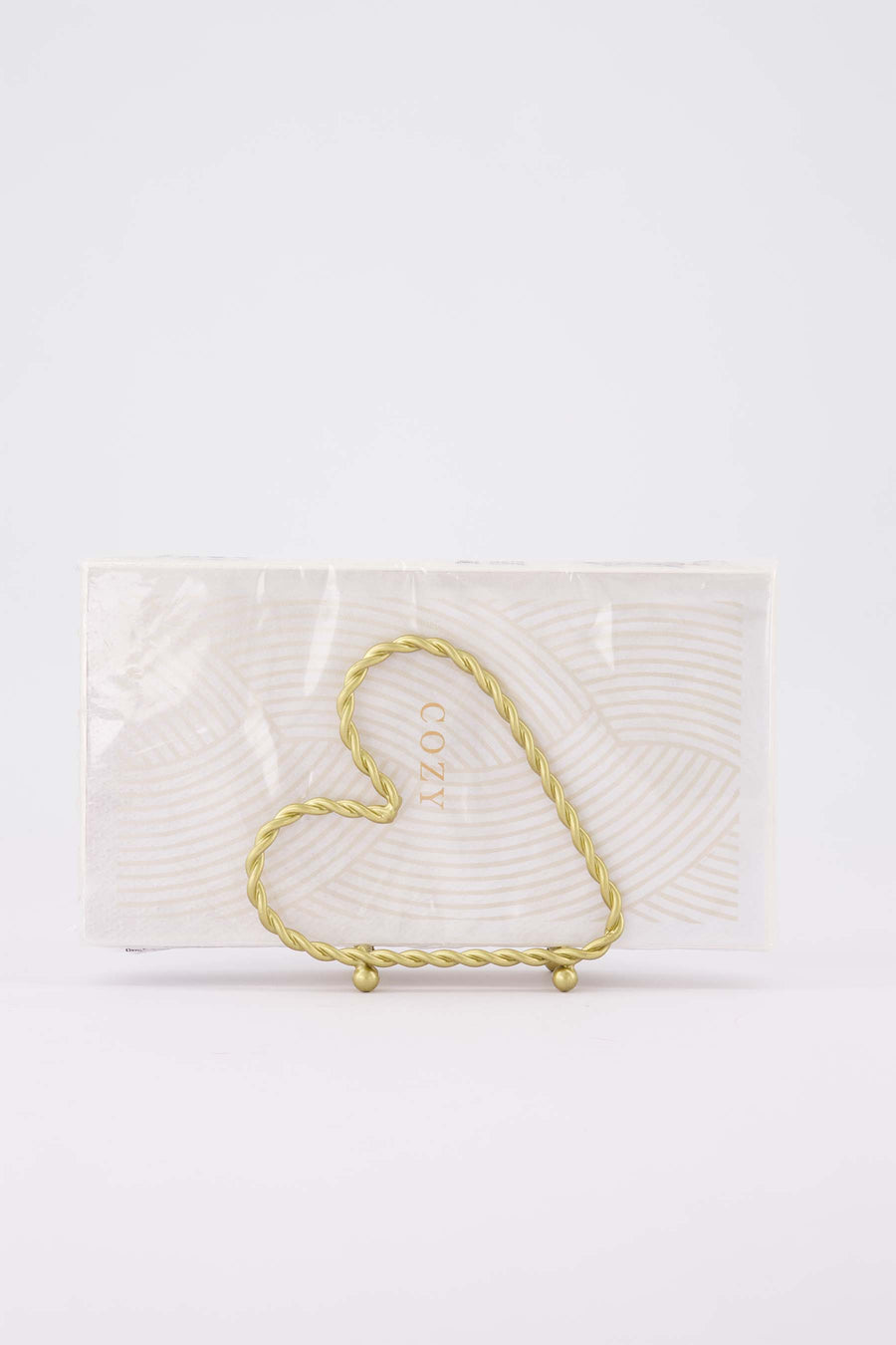 tafeldecoratie set - Servethouder hartvorm en servetten vlechtpatroon Cozy - Goud/wit