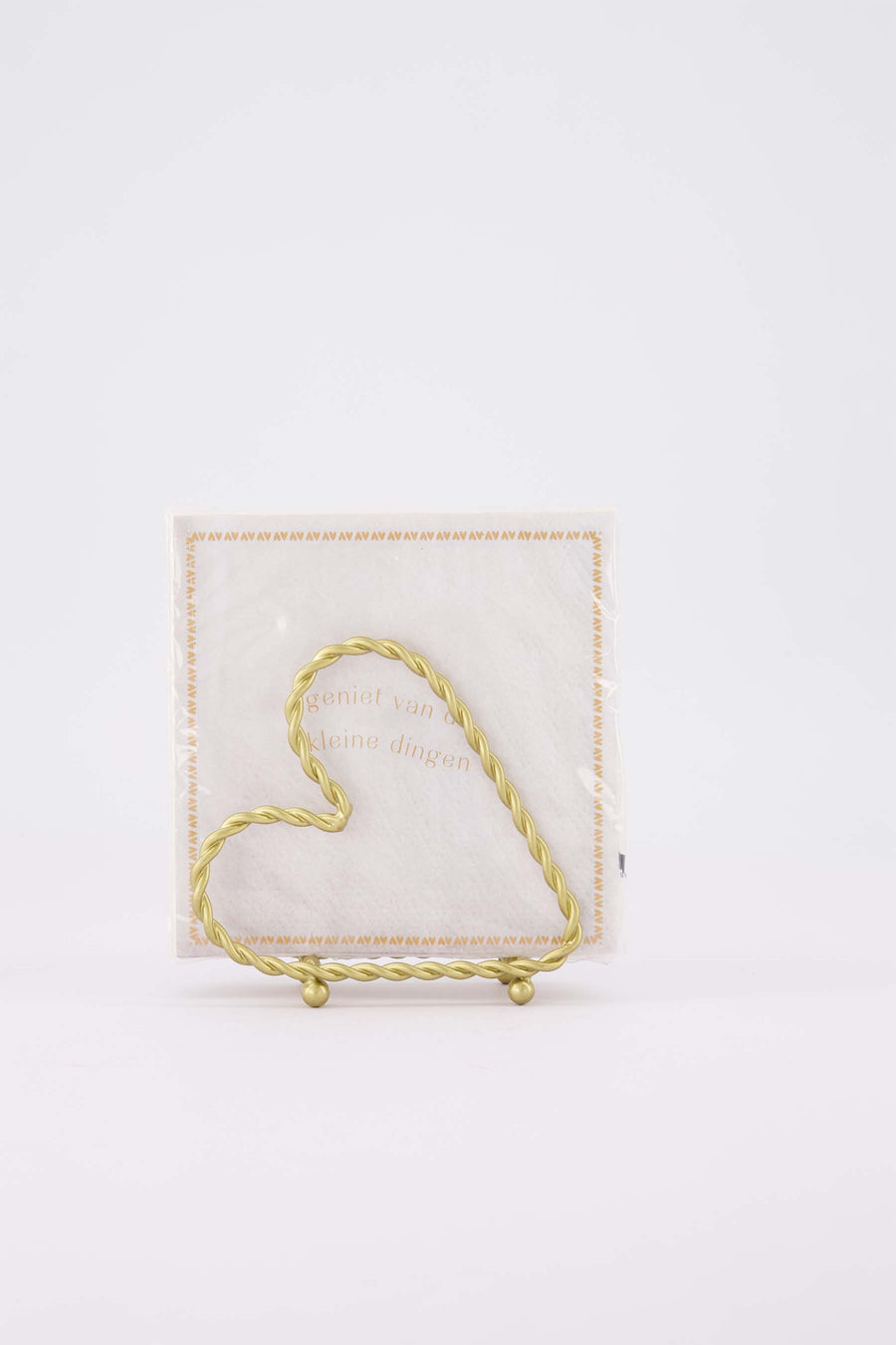 tafeldecoratie set - Servethouder hartvorm en servetten Geniet van de kleine dingen - Goud/wit