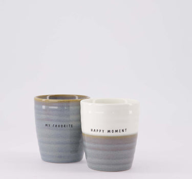set van 2 koffiemokken Happy Moment & My Favorite - Keramieken mokken - Wit/asblauw & asblauw