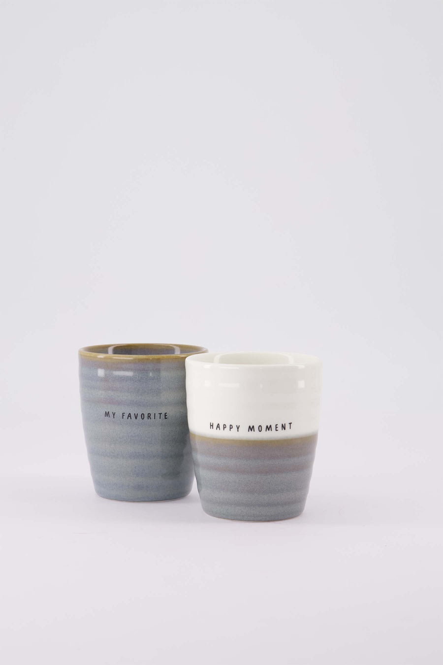 set van 2 koffiemokken Happy Moment & My Favorite - Keramieken mokken - Wit/asblauw & asblauw