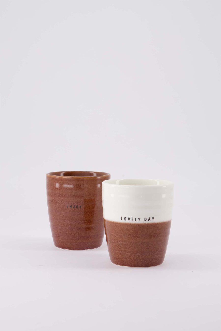 set van 2 koffiemokken Lovely Day & Enjoy - Keramieken mokken - Wit/donkerrood & donkerrood