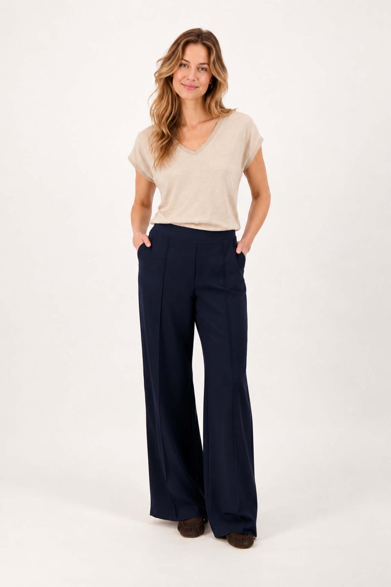 V hals top met lurex boord | darker sand