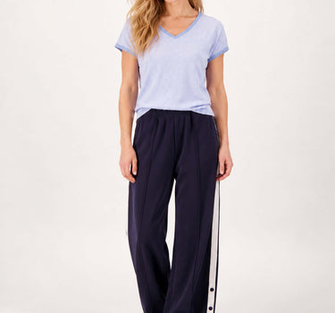 V-neck top with lurex trim | cornflower blue