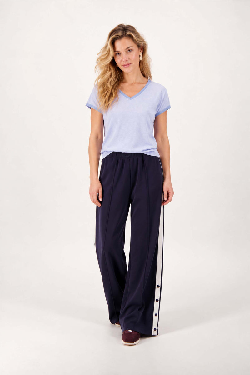 V-neck top with lurex trim | cornflower blue