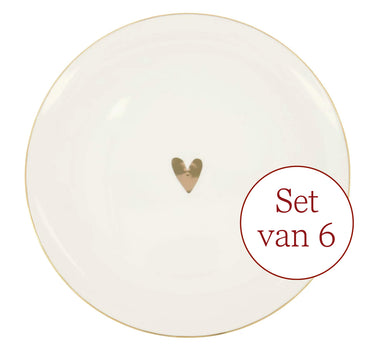 Set - dinerbord hartje wit/goud