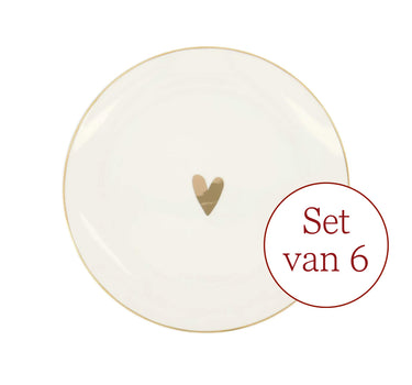 Set - ontbijtbord hartje wit/goud