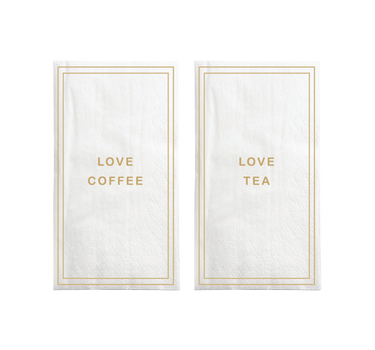 servetten rechthoek love coffee/tea | white / gold