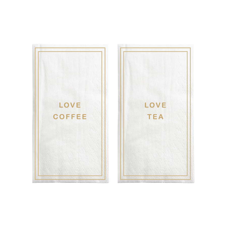 servetten rechthoek love coffee/tea | white / gold