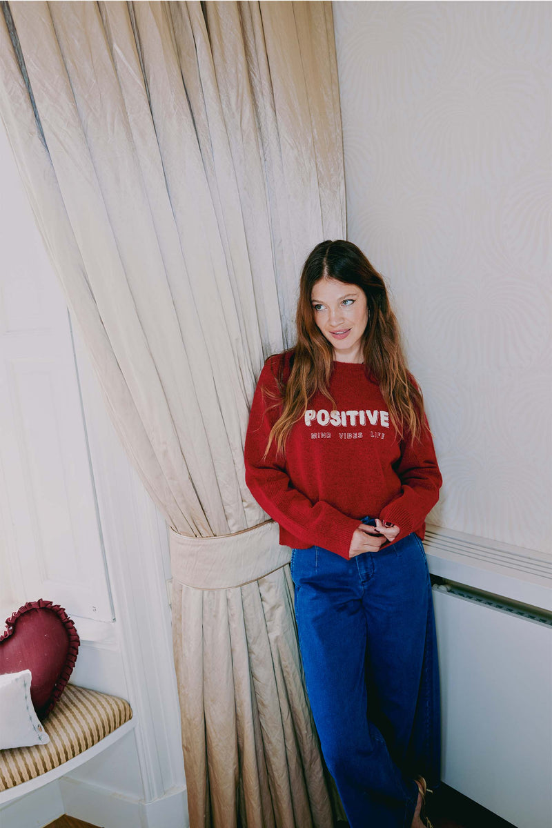 sweater with terry text | rio red