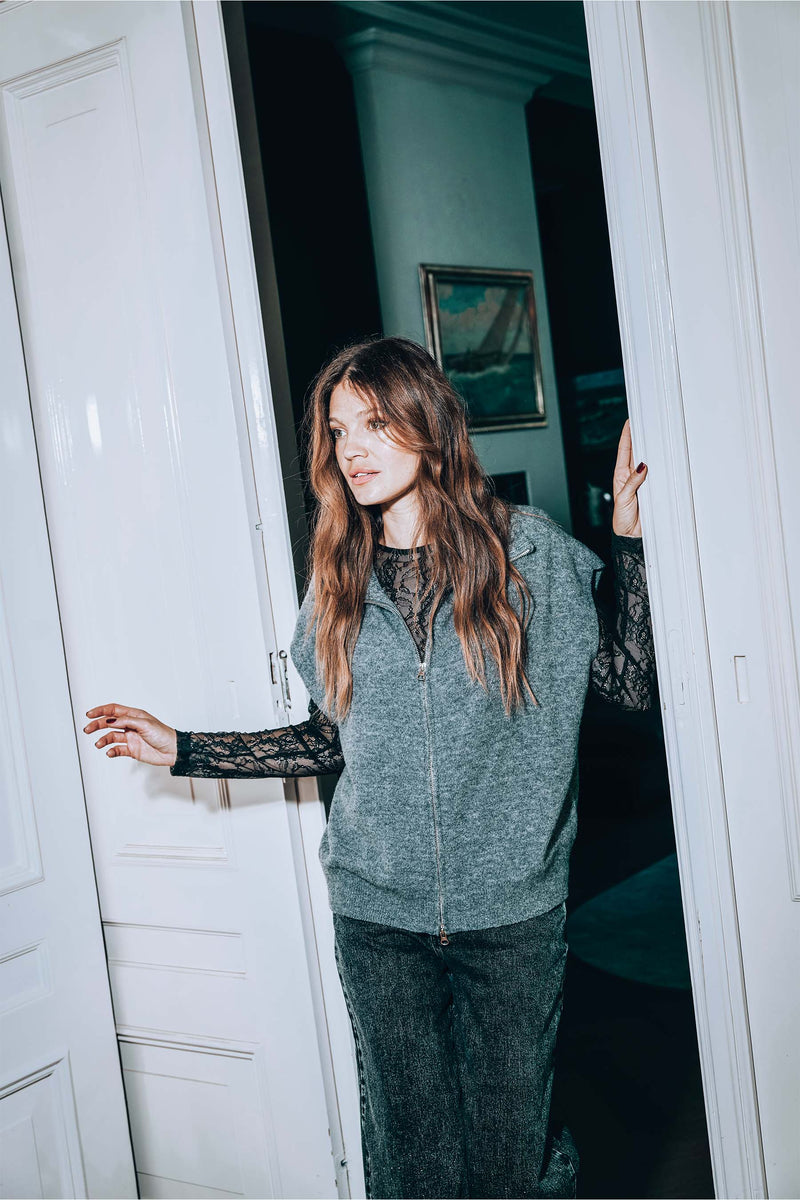 mouwloos vestje met rits | antracietgrijs