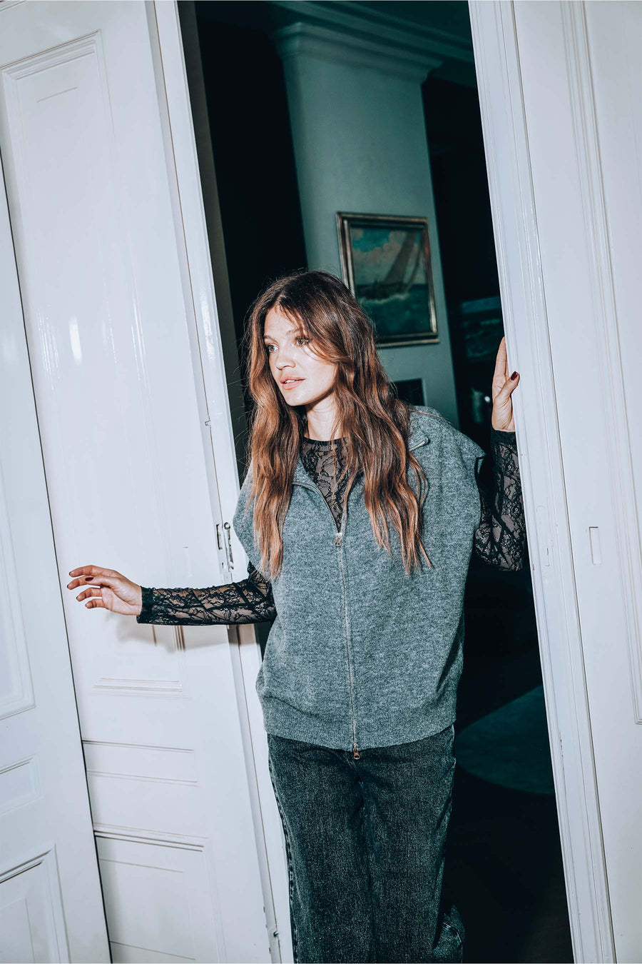 mouwloos vestje met rits | antracietgrijs