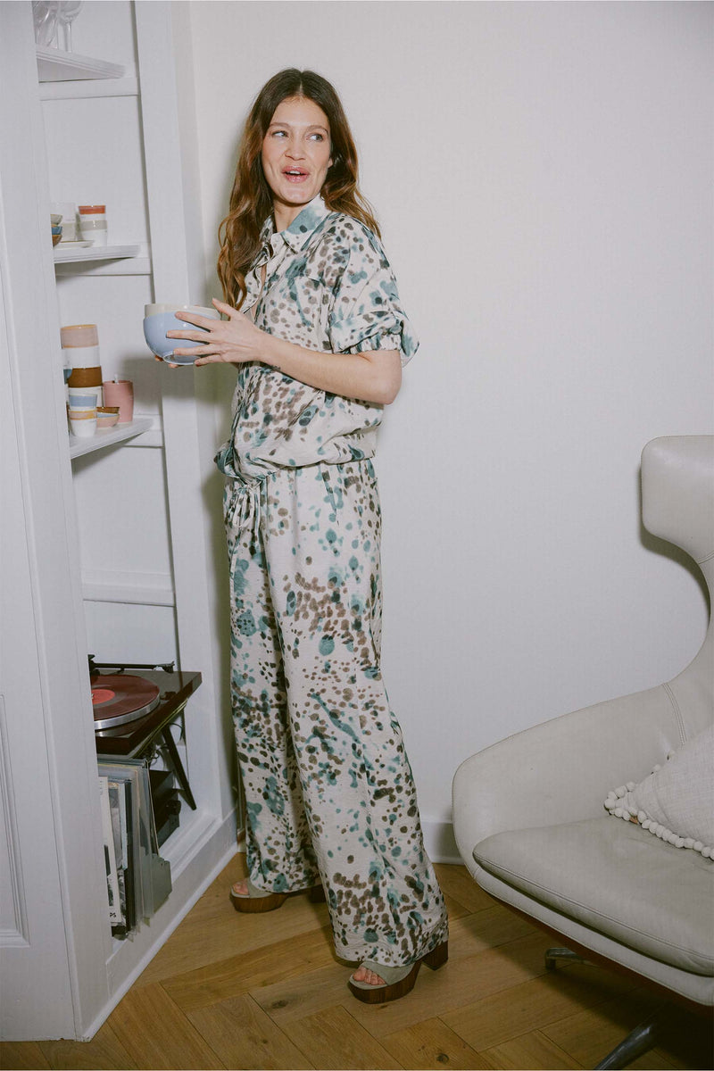 blouse met gevlekte print | kit / zwart / silver blue
