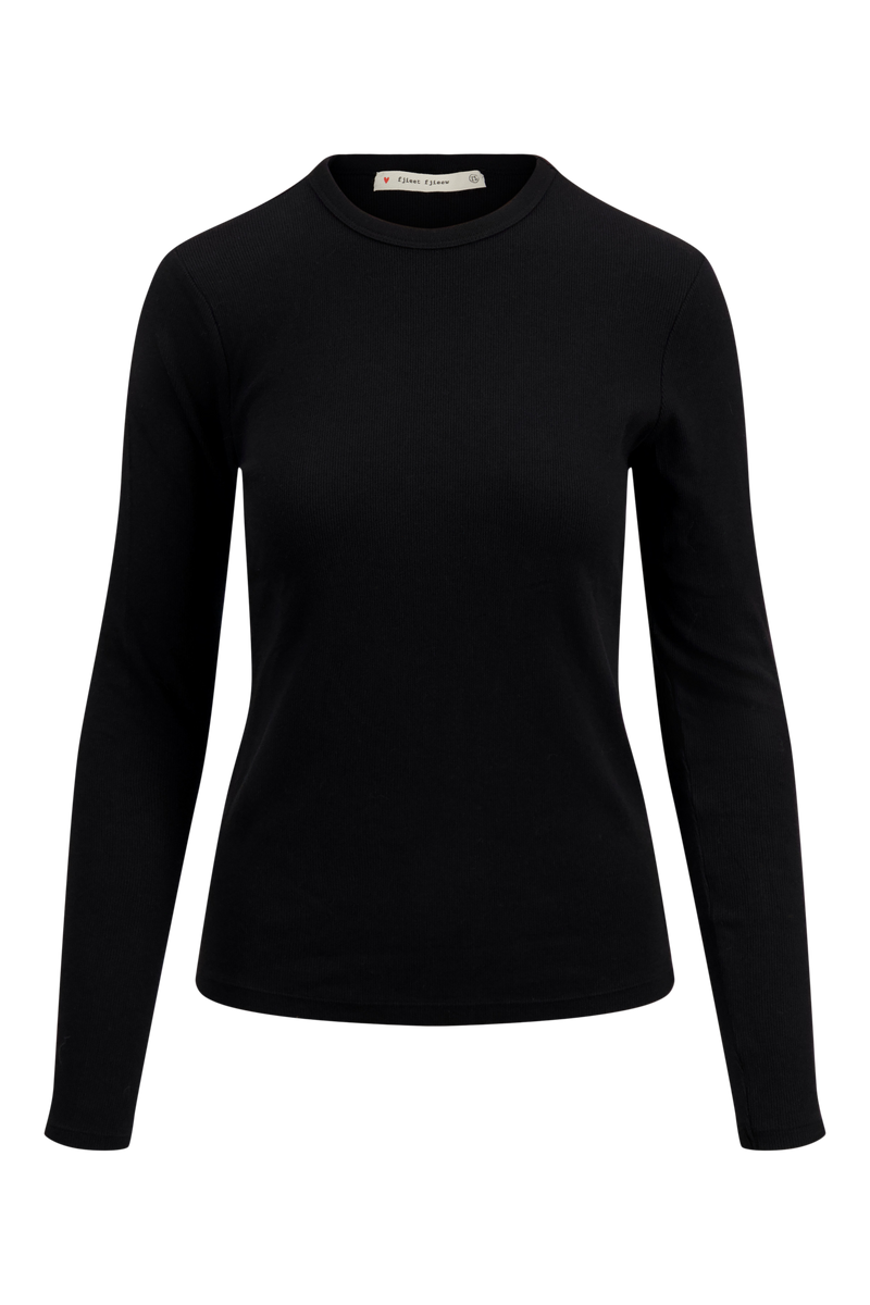 basic rib ronde hals top met stretch | zwart