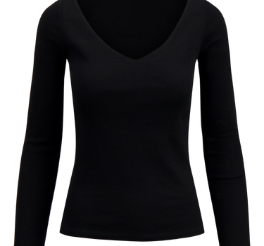 basic rib V hals top met stretch | black