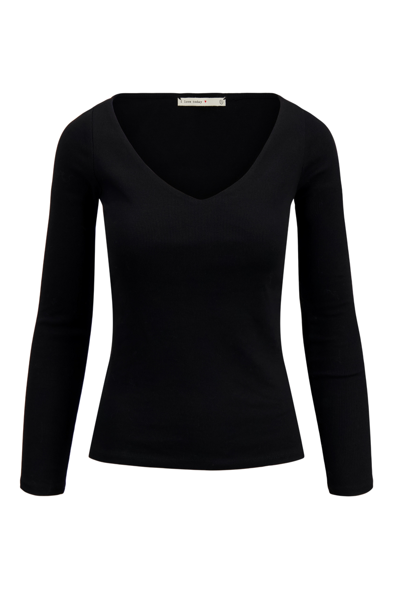 basic rib V-neck top with stretch | black
