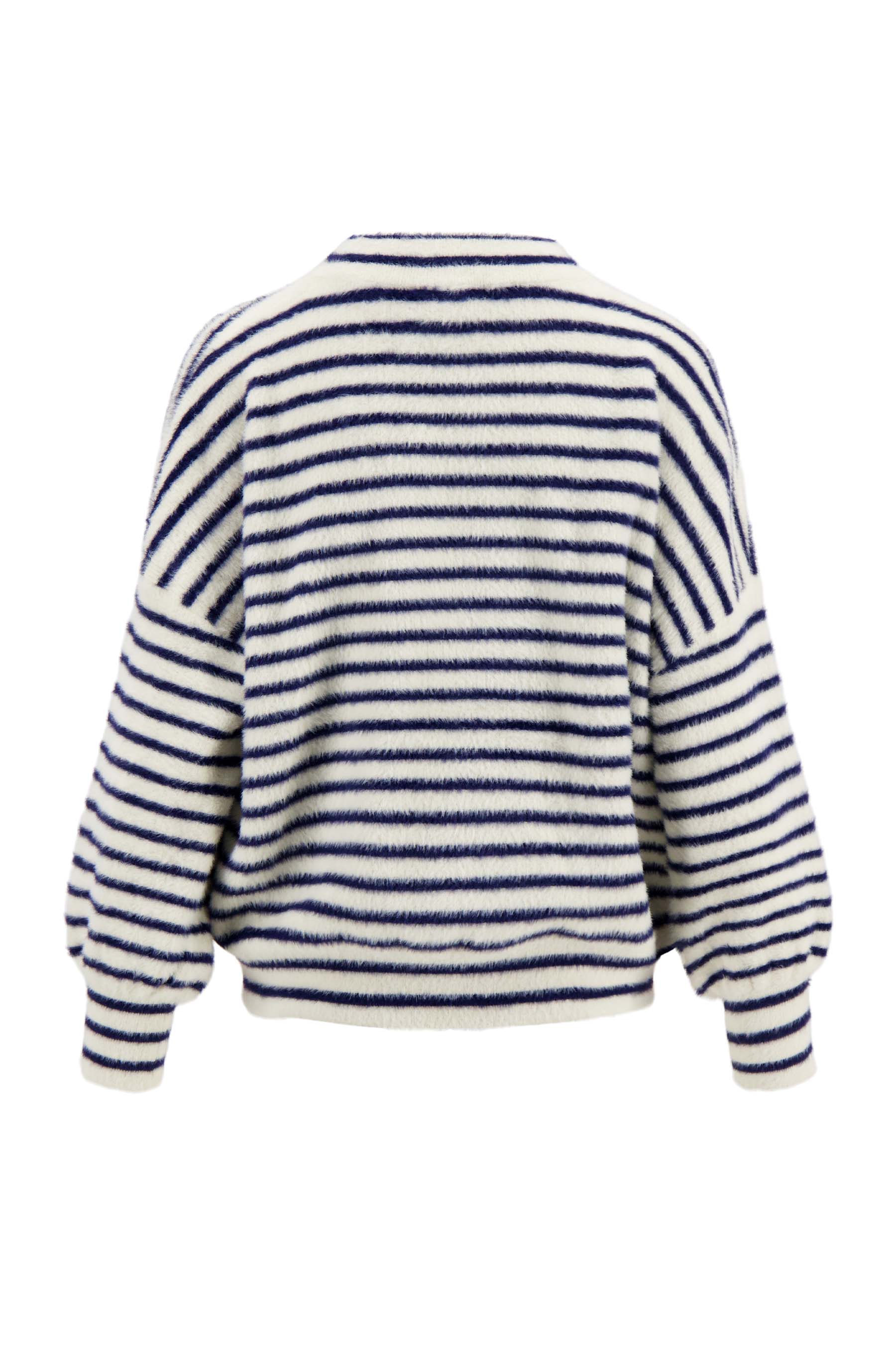 Zusss fluffy pofmouw trui streep| Off White Donkerblauw