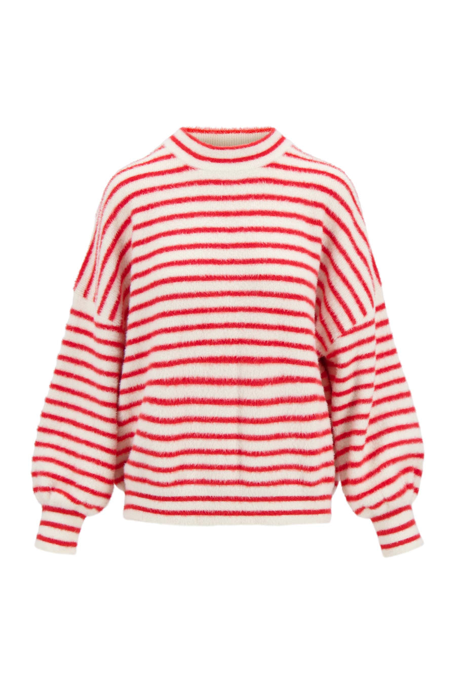 fluffy pofmouw trui streep | off white / rood