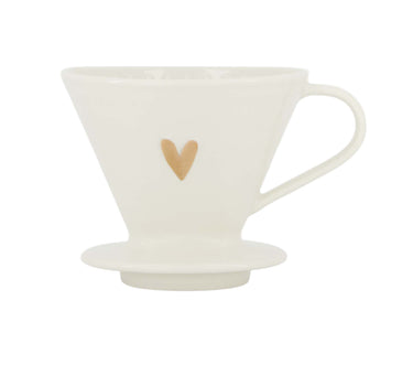 Kaffeefilterhalter aus Keramik, Herzform, weiß/gold | weiß / gold