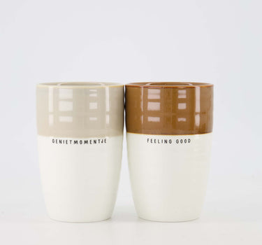 Set van een Mok L Feeling Good en Mok L Genietmomentje