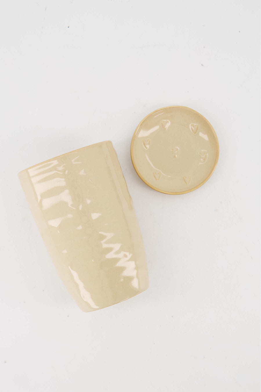 Cadeauset Mok L en schaaltje hartjes zand