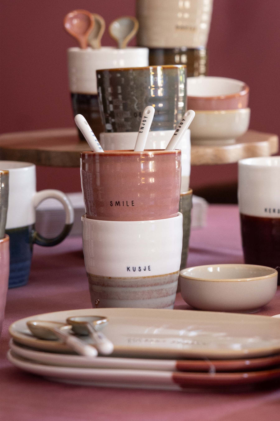 koffiemok kusje | grijsblauw / wit