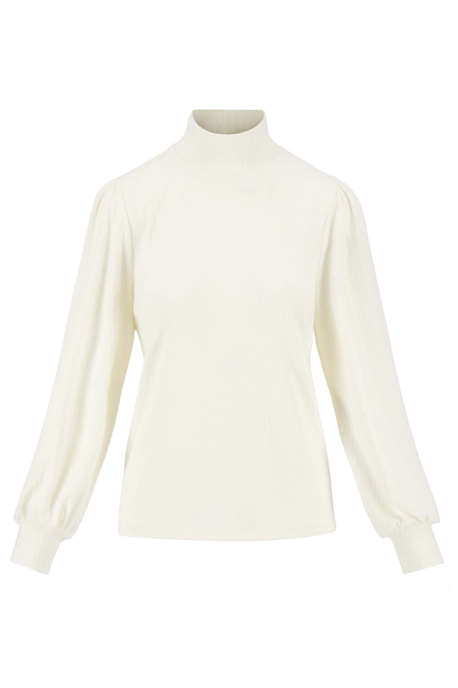 structuur top met lange mouwen en col | crème