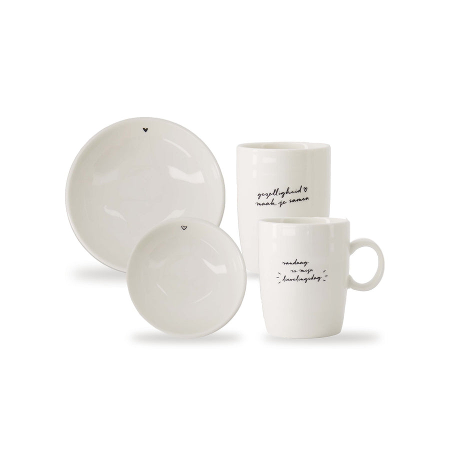 koffie- en theeset zwart-wit 4-delig