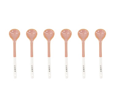 lepeltjes keramiek lucky set van 6 - wit/donkerroze