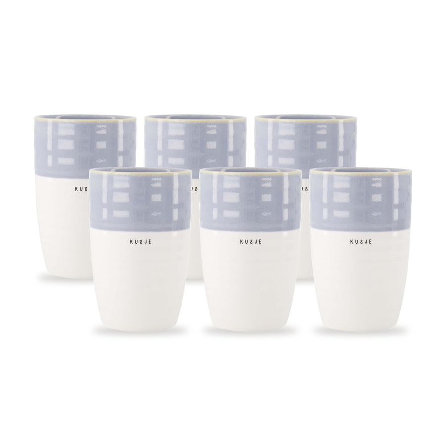 mok L kusje set van 6 - wit/lichtblauw